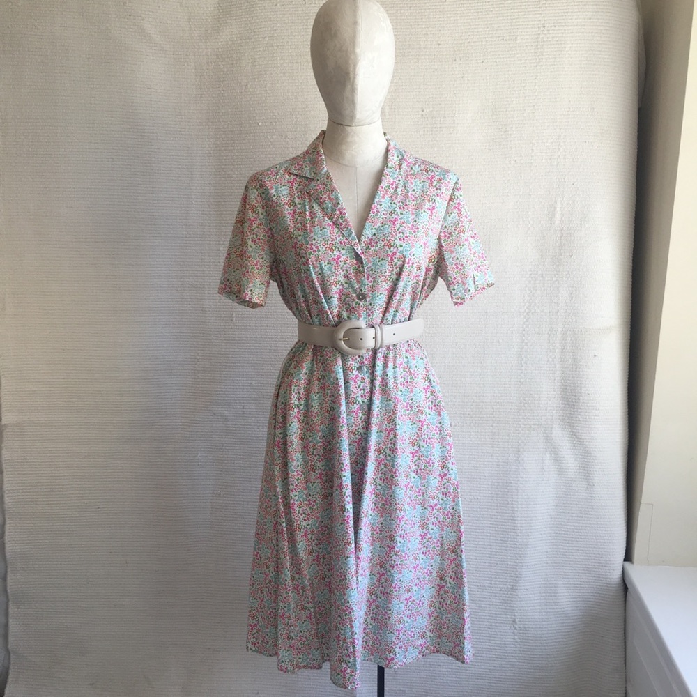 Vintage 70s OS Cotton Floral Printed Day Dress - Picture 8 of 8